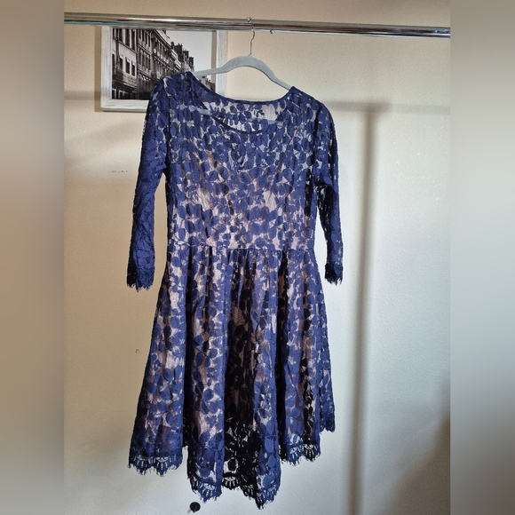 Free People Navy Lace Long Sleeve Dress - Picture 5 of 5